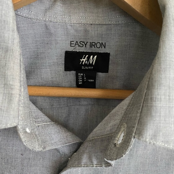 ๐ธ Express Slim Fit Easy- Iron Gray Blue Turn Down Collar Shirt Size L - Picture 5 of 6